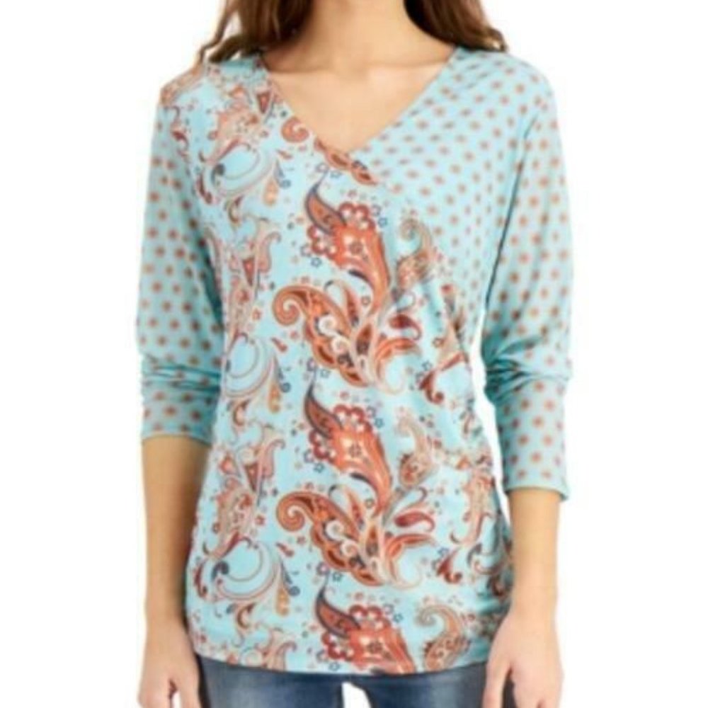NWT Willow Drive Mesh-Sleeve Wrap Top, Size L, #315-1